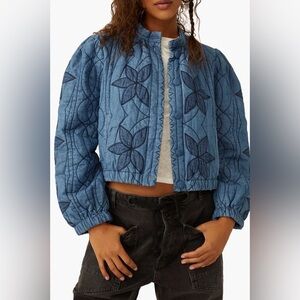 Free People Quinn Blue Floral Bomber Jacket